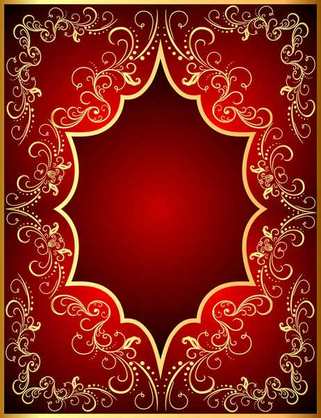 Fond rouge avec cadre en or (fr) (fr) par ornement — Image vectorielle
