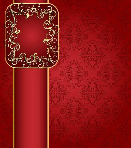 Nahtloser roter Hintergrund mit Band und Rahmen mit Gold (de) patte — Stockvektor