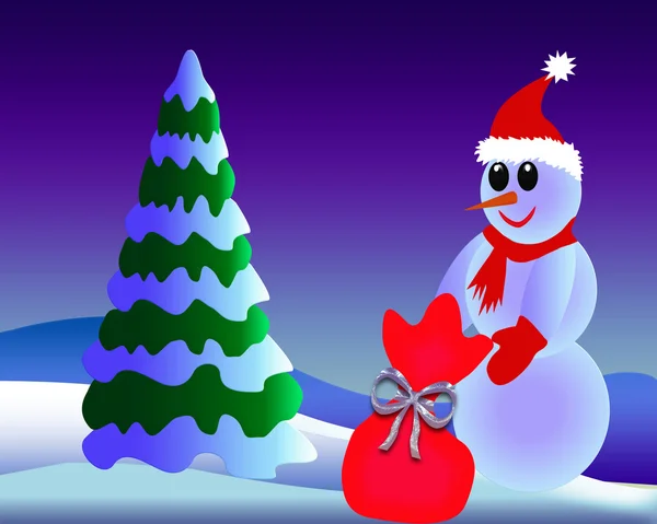 Snowman with gift — Stock Photo, Image