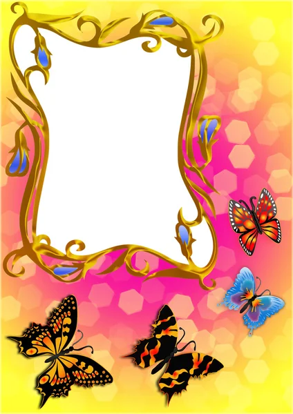 Der Rahmen mit Schmetterling und Flowe — Stockfoto