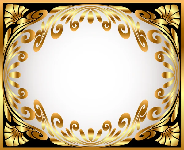 Cadre horizontal avec motif d'enroulement or (fr) — Image vectorielle