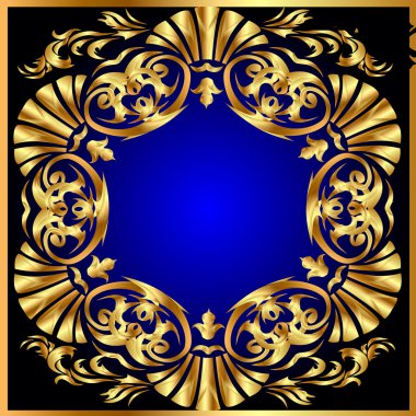 Blue background with gold(en) ornament on circle clipart