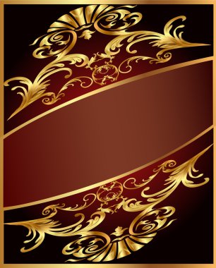 Background with gold(en) ornament and brown band clipart