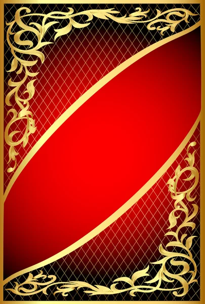 Червоний фон з золотим орнаментом і сіткою — стоковий вектор