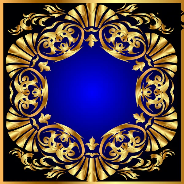 Blauwe achtergrond met gold(en) sieraad op cirkel — Stockvector
