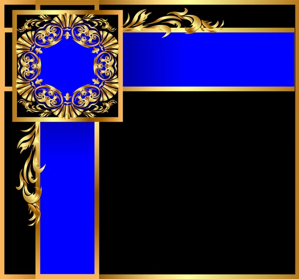 Background with angular gold(en) îðíàìåíòîìè blue band — 图库矢量图片