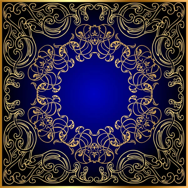 与 gold(en) 装饰品上轮蓝色和黑色的背景 — 图库矢量图片