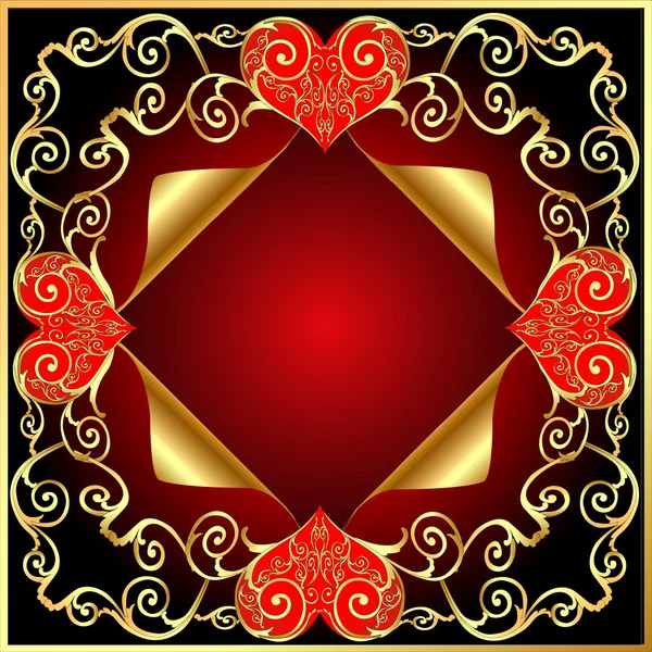 Rama z gold(en) wzorem z serca i wreathed kawałek — Wektor stockowy