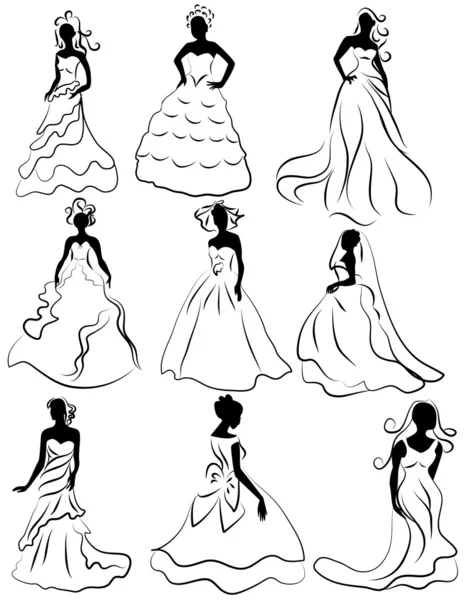 Kit silhouette delle spose in carica nuziale — Vettoriale Stock