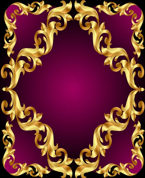 Marco con patrón dorado (es) sobre fondo violeta — Archivo Imágenes Vectoriales