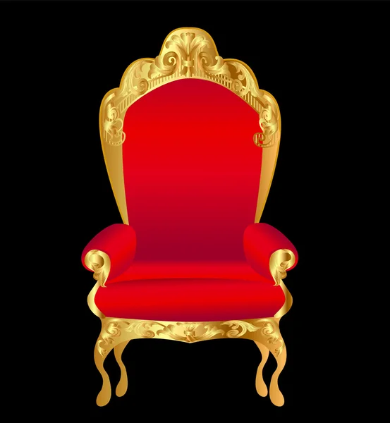 Alter Stuhl rot mit goldenem Ornament auf schwarz — Stockvektor