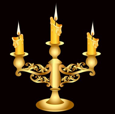 Candlestick gold(en) with three burning candle clipart