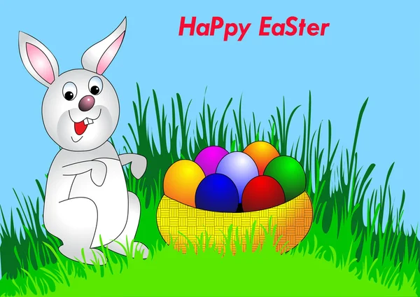 Velikonoční pozadí s vajíčkem a zábavný králík — Stockový vektor