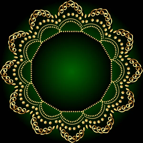 Gold(en) パターンと緑のフレームの背景 — ストックベクタ