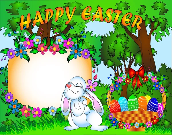 复活节背景与鸡蛋和有趣的兔子 — 图库矢量图片