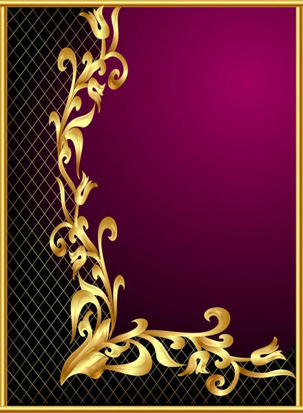 紫色の背景の gold(en) パターンを持つフレーム — ストックベクタ