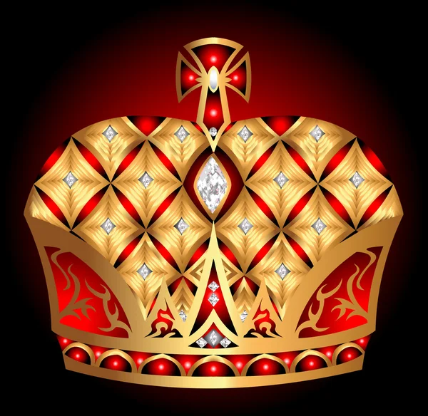 Gold(en) 皇家皇冠黑色背景上绝缘 — 图库矢量图片