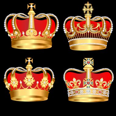 Set gold crowns on black background clipart