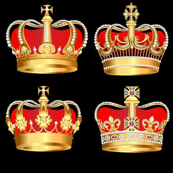Set gold crowns on black background — Stock Vector