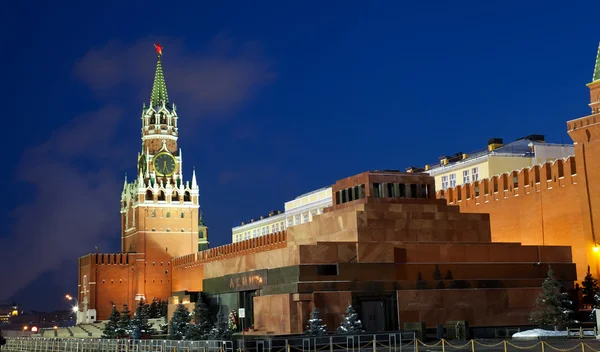 Spasská věž Kremlu, noční pohled. Moskva, Rusko — Stock fotografie