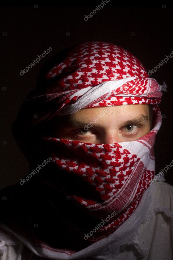 Portrait man wearing palestinian keffiyeh hi-res stock photography