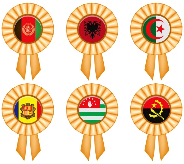 Award ribbons with national flags — Stock Vector