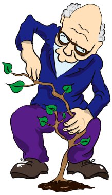 Old man with a plant clipart