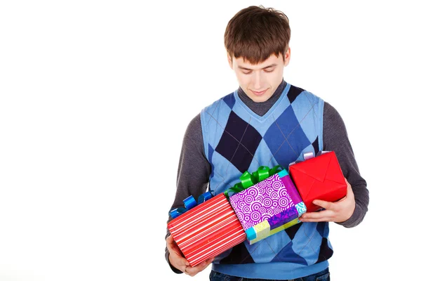 Mevcut hediye holding adam — Stok fotoğraf