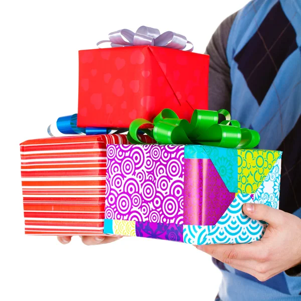 Present gifts in men's hands — Stock Photo, Image