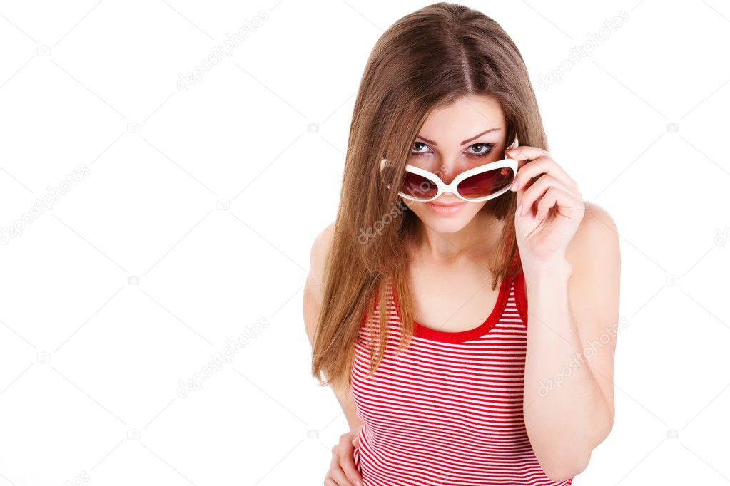 Portrait of a woman in sun glasses isolated