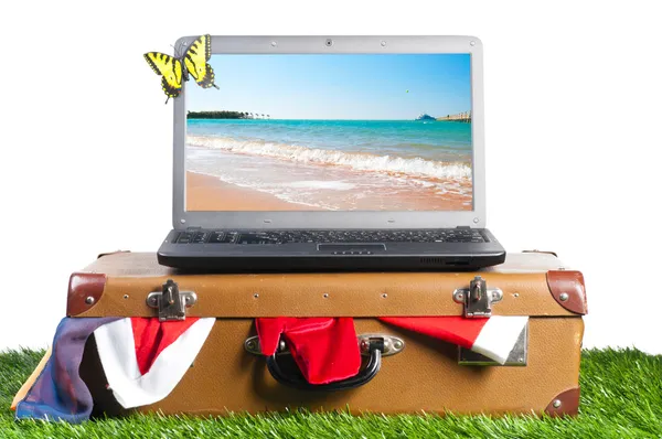 Laptop on suitcase — Stock Photo, Image