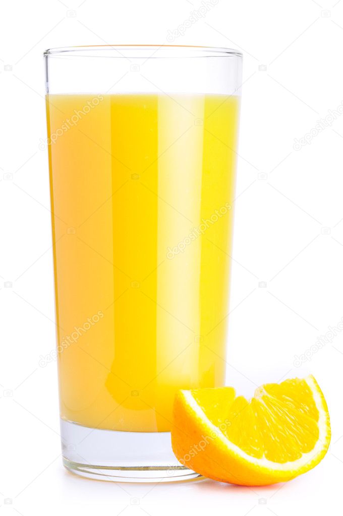 Orange juice and slice isolated on white
