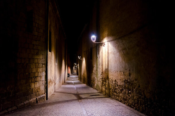 Night street view at Girona, Barcelona, Spain