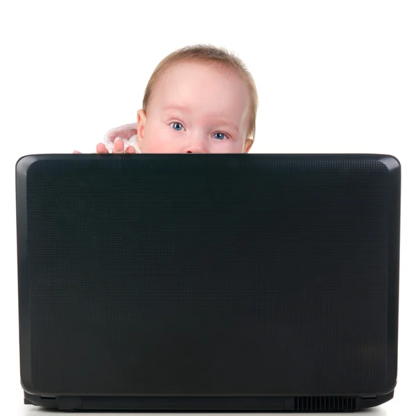 El bebé está trabajando en el portátil —  Fotos de Stock
