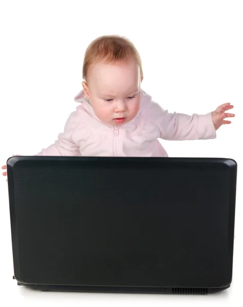 Baby працює на ноутбук — стокове фото