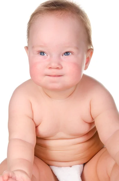 Baby zorgvuldig zijwaarts op zoek — Stockfoto