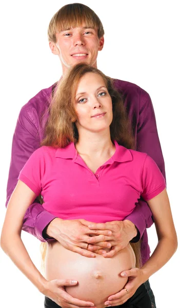 Adam hamile kadın kucaklama — Stok fotoğraf