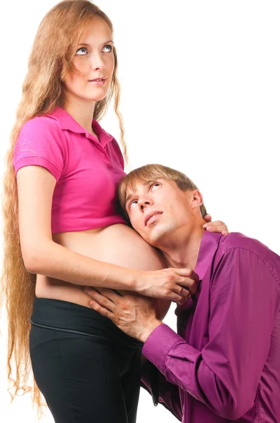 Man is listening for baby — Stock Photo, Image