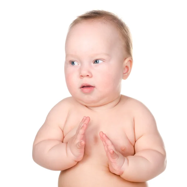 Little baby is thoughtfully looking sideways — Stock Photo, Image