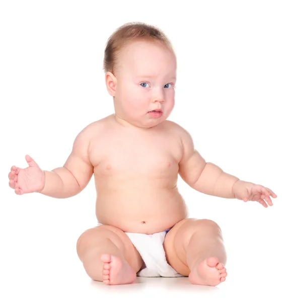 Kleines Baby blickt nachdenklich in Kamera — Stockfoto
