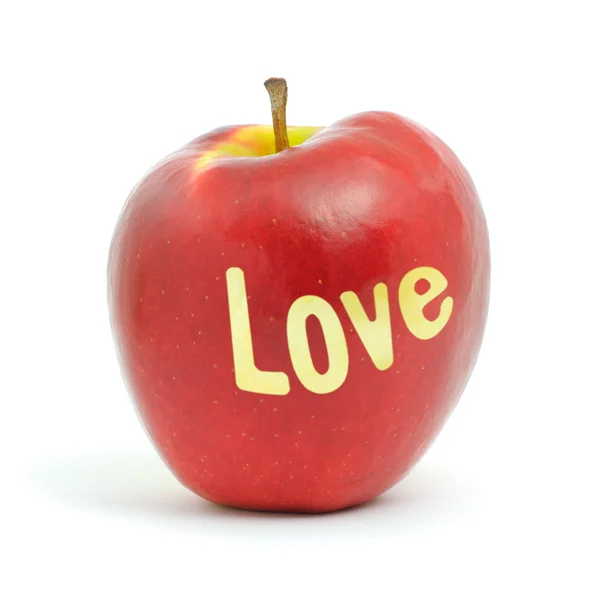 Fresh red apple with love message — Stock Photo, Image