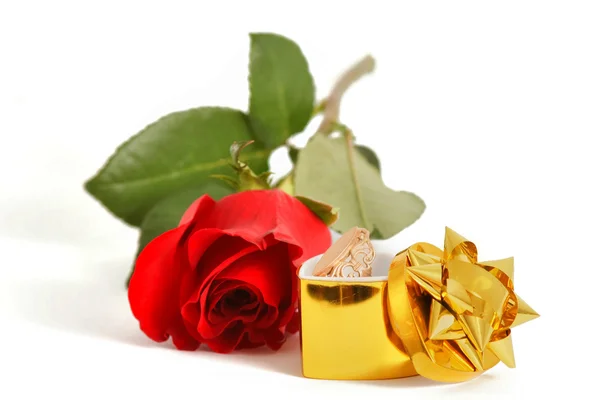Rosa vermelha e jóias — Fotografia de Stock