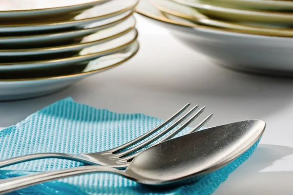 Cucchiaio e forchetta argento — Foto Stock