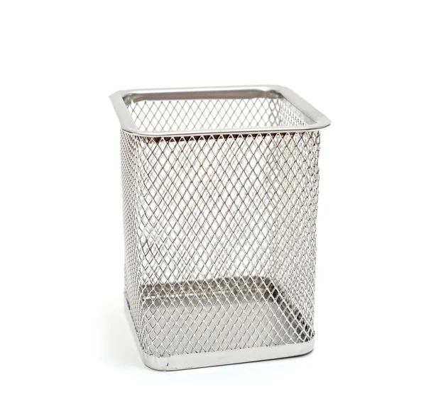 Silver mesh trash basket empty — Stock Photo, Image