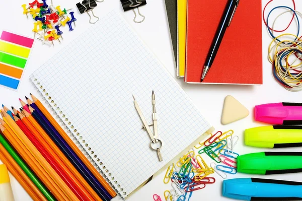 Notepad with stationary objects — Stock Photo, Image