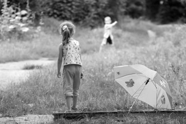 Children with umbrella clipart