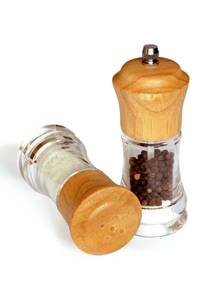 Glass salt and pepper shakers — Stock Photo, Image