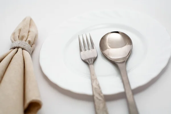 Servett, sked och gaffel — Stockfoto