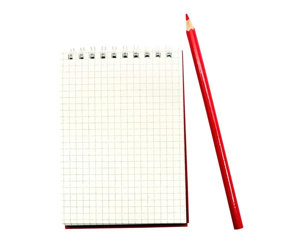 用红色铅笔写的笔记本 — 图库照片