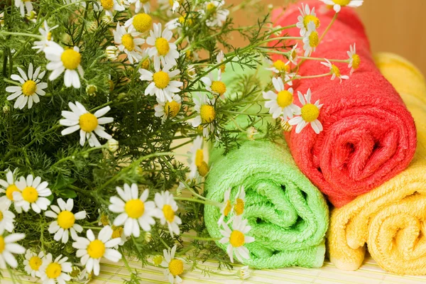 Květiny a ručníky — Stock fotografie